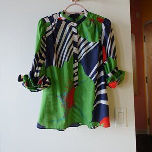 J.Crew #G0672 Ratti pop art floral stripe top popover shirt 2 XS 0